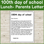 100th Day of School Letter to Parents Activities - Lunch latter